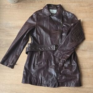 BOD CHRISTENSEN Women's JORDIN Leather TRENCH Coat Belted Jacket Size L